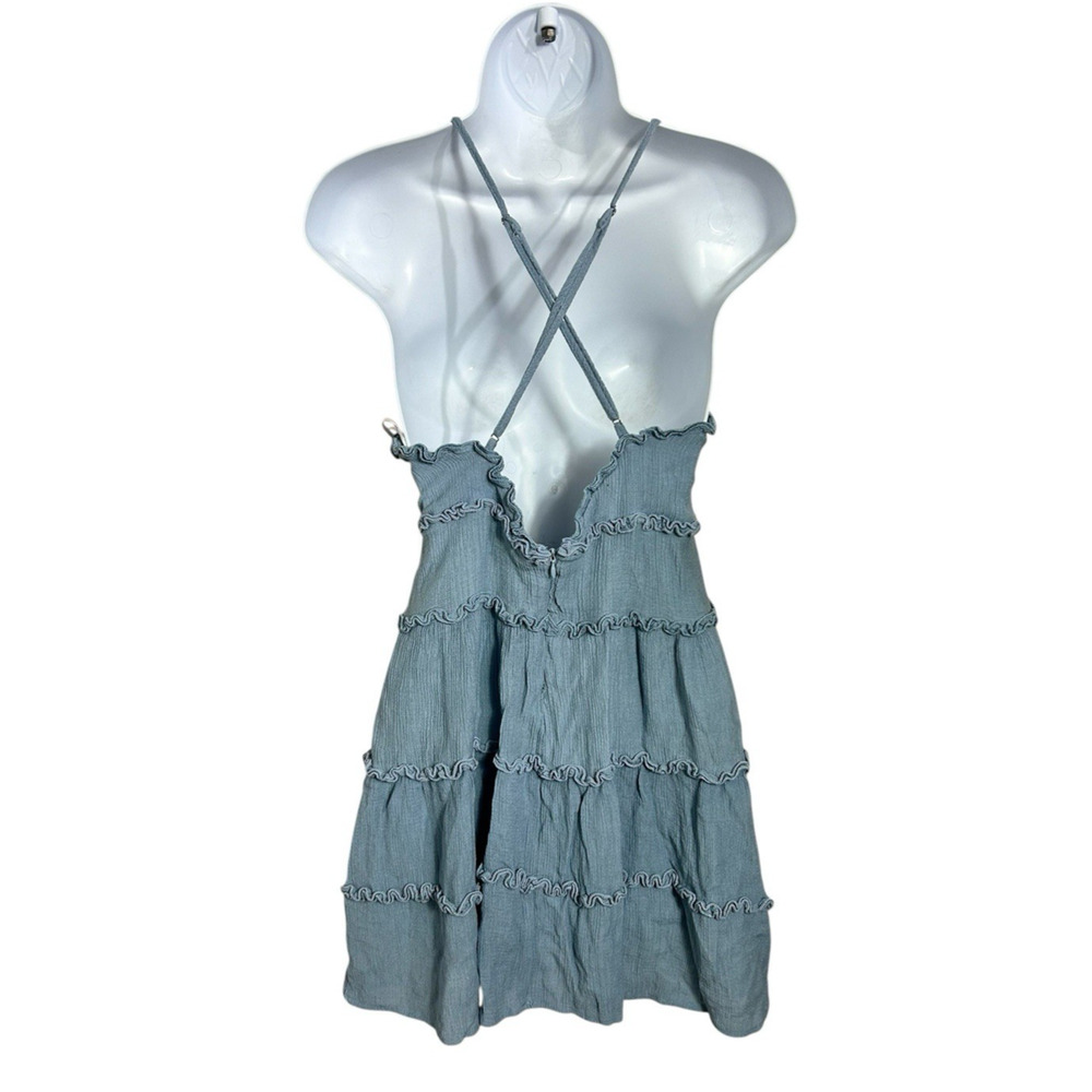 Fashion Nova Blue Angie Mini Dress Sz M Adjustable Spaghetti Straps Ruffle Trim - Picture 10 of 11